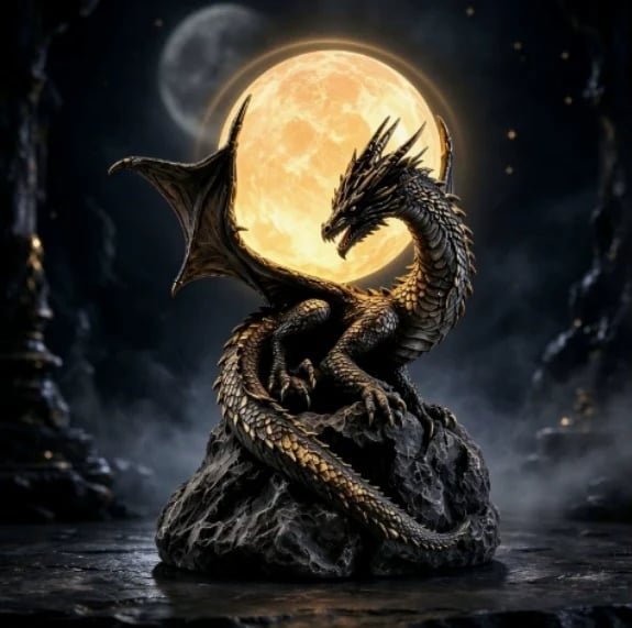 🐉 Gotische Drachenmond-Globus-Statue-Lampe