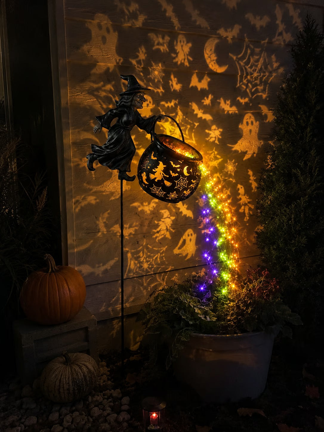 Halloween Witch Cauldron Garden Light with Color Projection