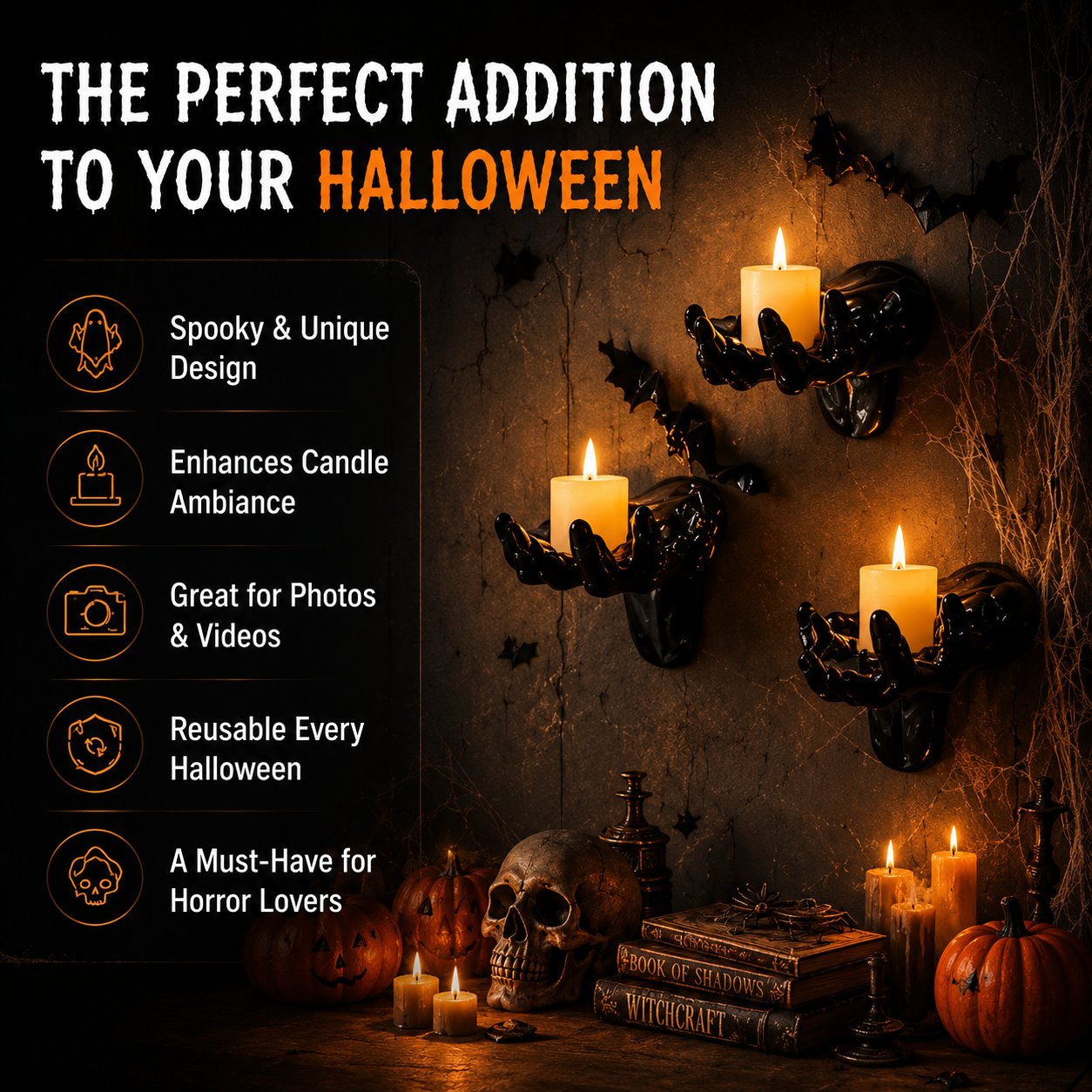 💖 Hot Sale 49%OFF👻Wall-Mounted Terrifying Severed Hand Ornament Set (3 Pcs) -🕯️Includes lit Candle