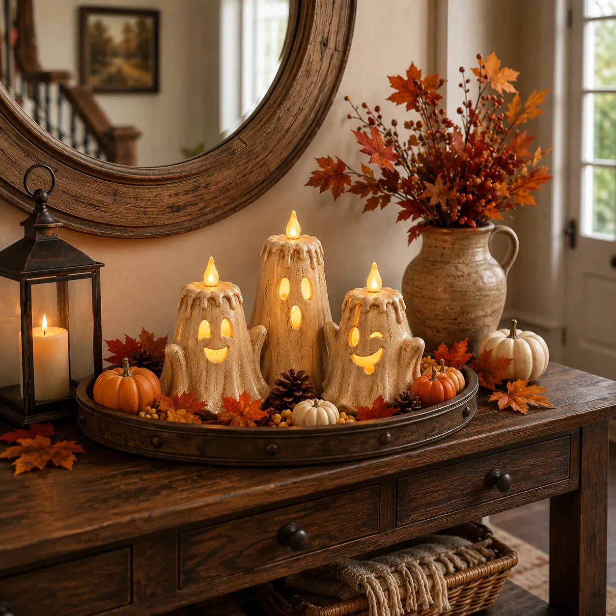 3-Piece Halloween Ghost Flameless Candle Set with Remote Timer