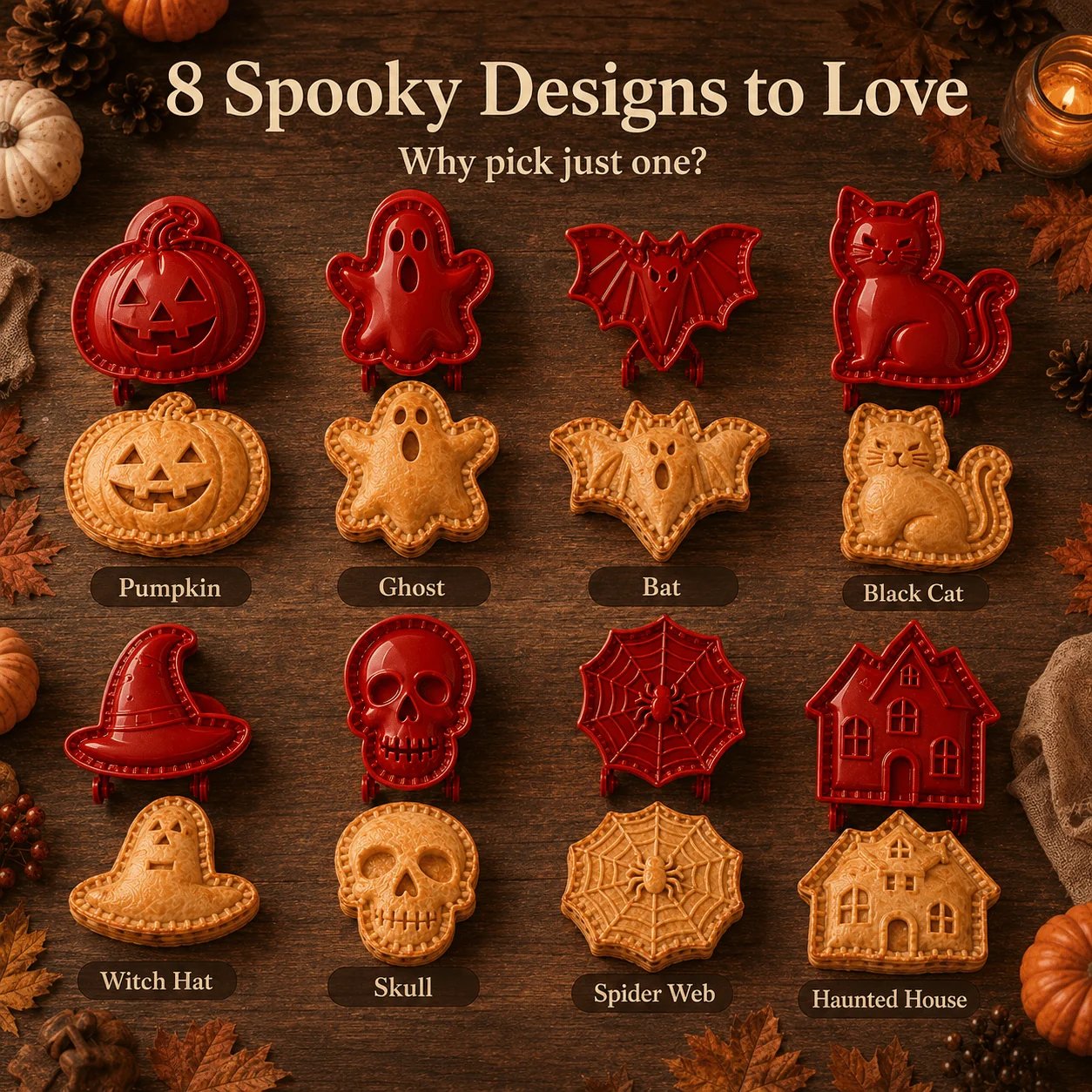 ๐ Halloween Mini Pie Mold Set โ 8 Spooky Designs for Easy Festive Baking