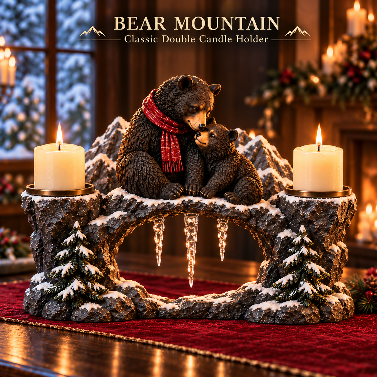 🎄 Highland Cow Mama & Baby Double Candle Holder – 🕯️ A Heartwarming Christmas Centerpiece