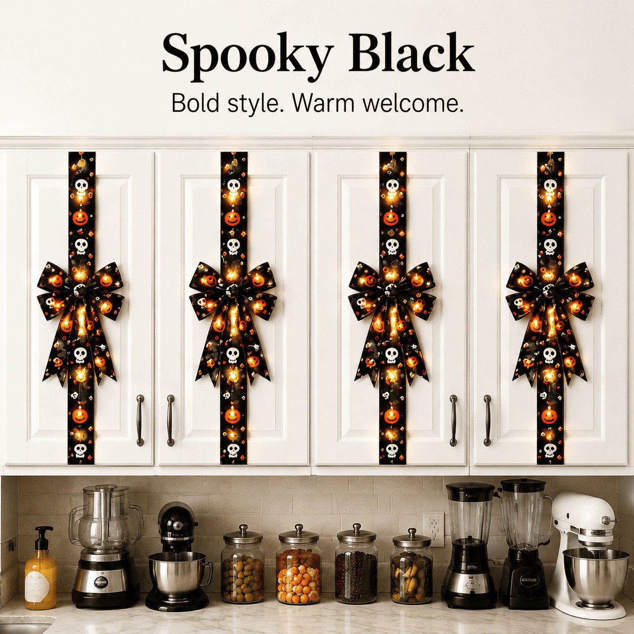 🔥Last Day 50% OFF 🎃Light-Up Halloween Cabinet Door Bow / Ribbon Decor