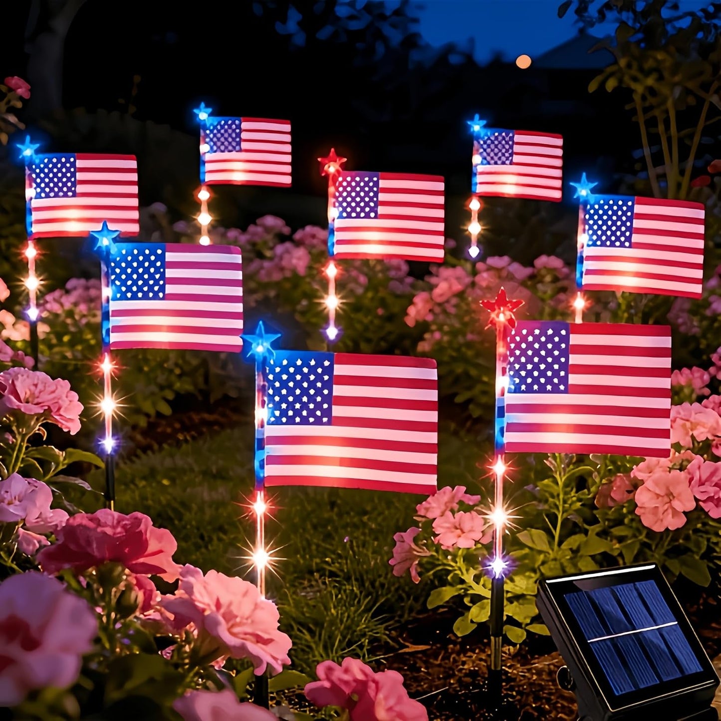 🔥🔥🔥8 Pack Solar American Flag Lights Outdoor,American Flag Pathway Lights, Solar Flag Lights, Auto On/Off 8Modes IP65 Waterproof, 4th of July Decorations Outdoor for Yard Garden Memorial Day 250Th-JKL
