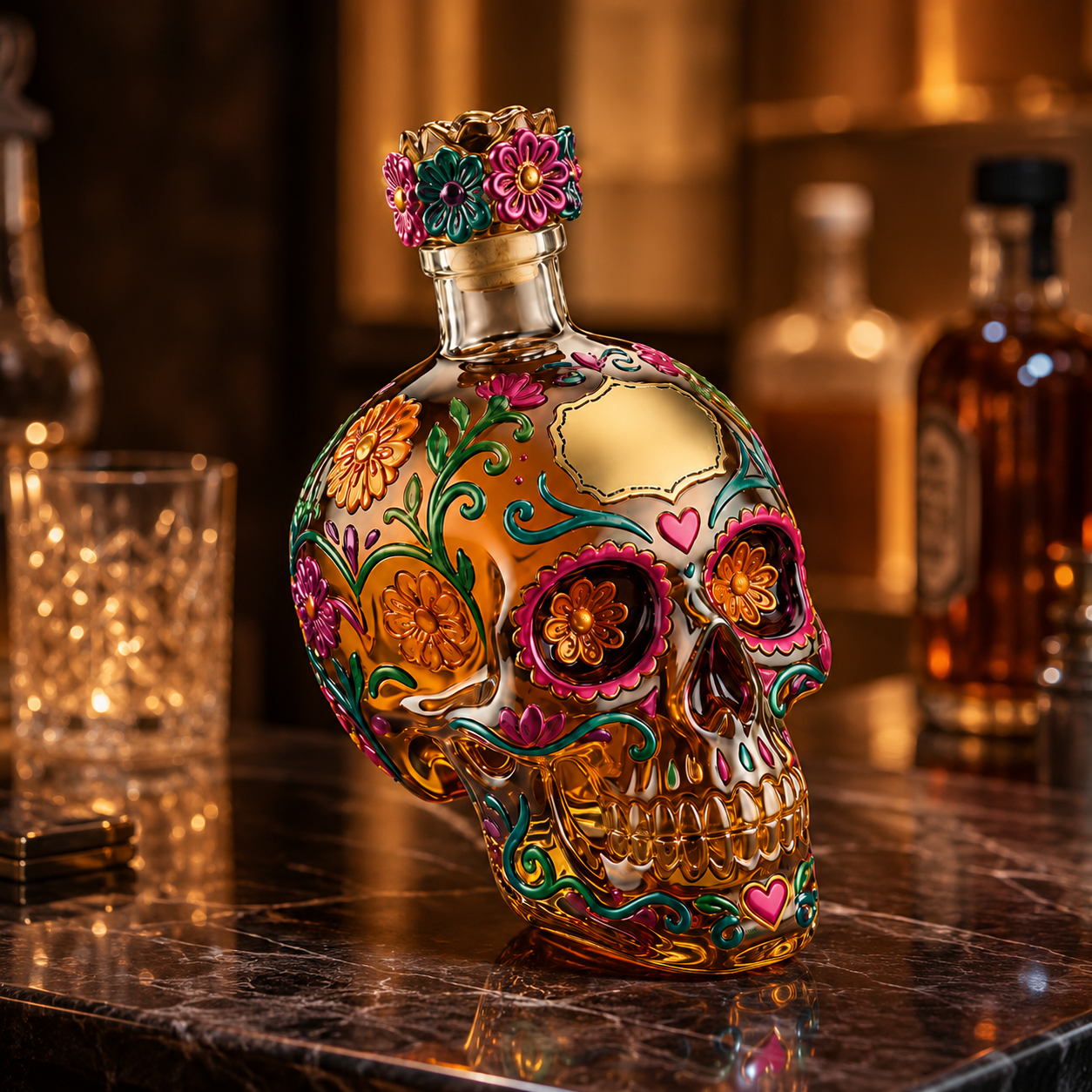 ⚡Floral Skull Whiskey Decanter – Colorful Decorative Liquor Bottle, 350ml