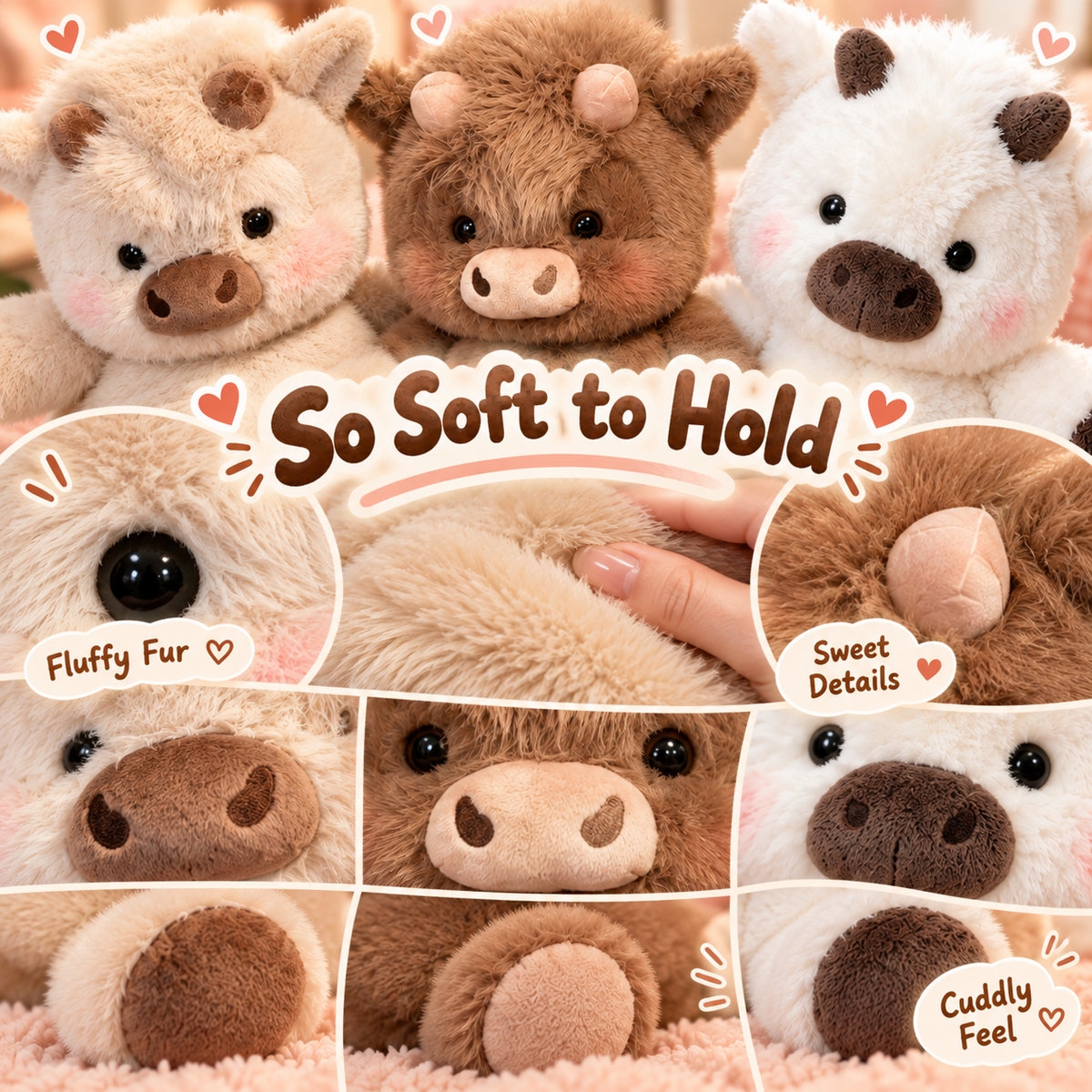 🐮 45CM Fluffy Cow Plush – Super Soft, Huggable & Perfect for Gifting 🎁