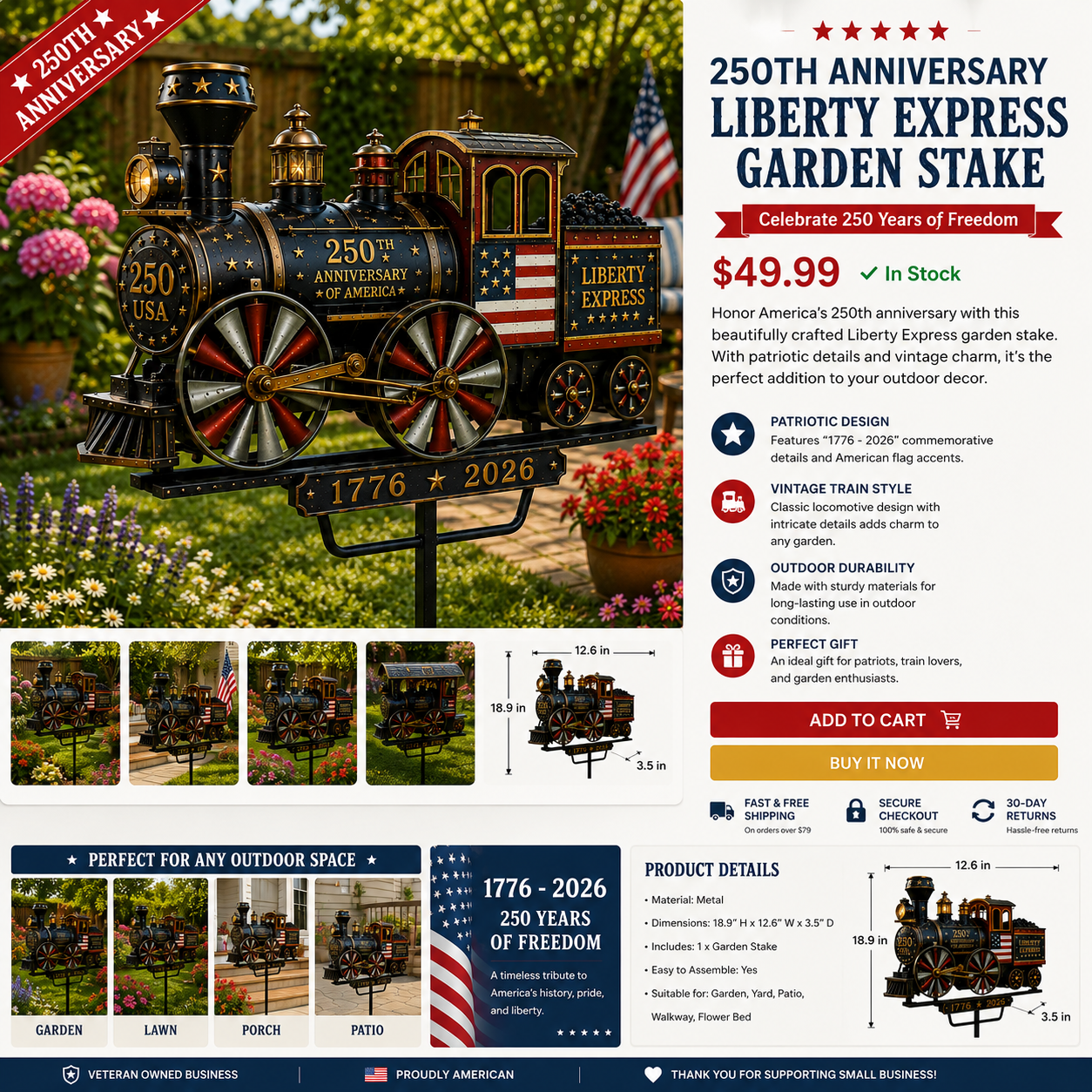 🔥Limited time 55% OFF🔥🚂USA 250 “Liberty Express” Train Garden Wind Spinner -✈️