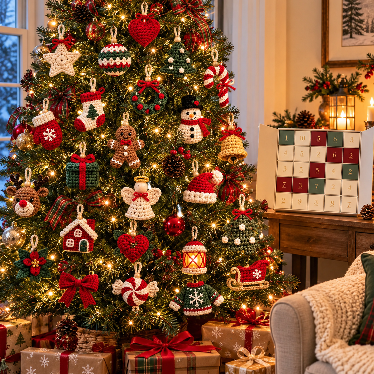 🎄 24-Day Crochet Christmas Advent Calendar – 24 Surprise DIY Ornament Kits to Make & Hang 🧶