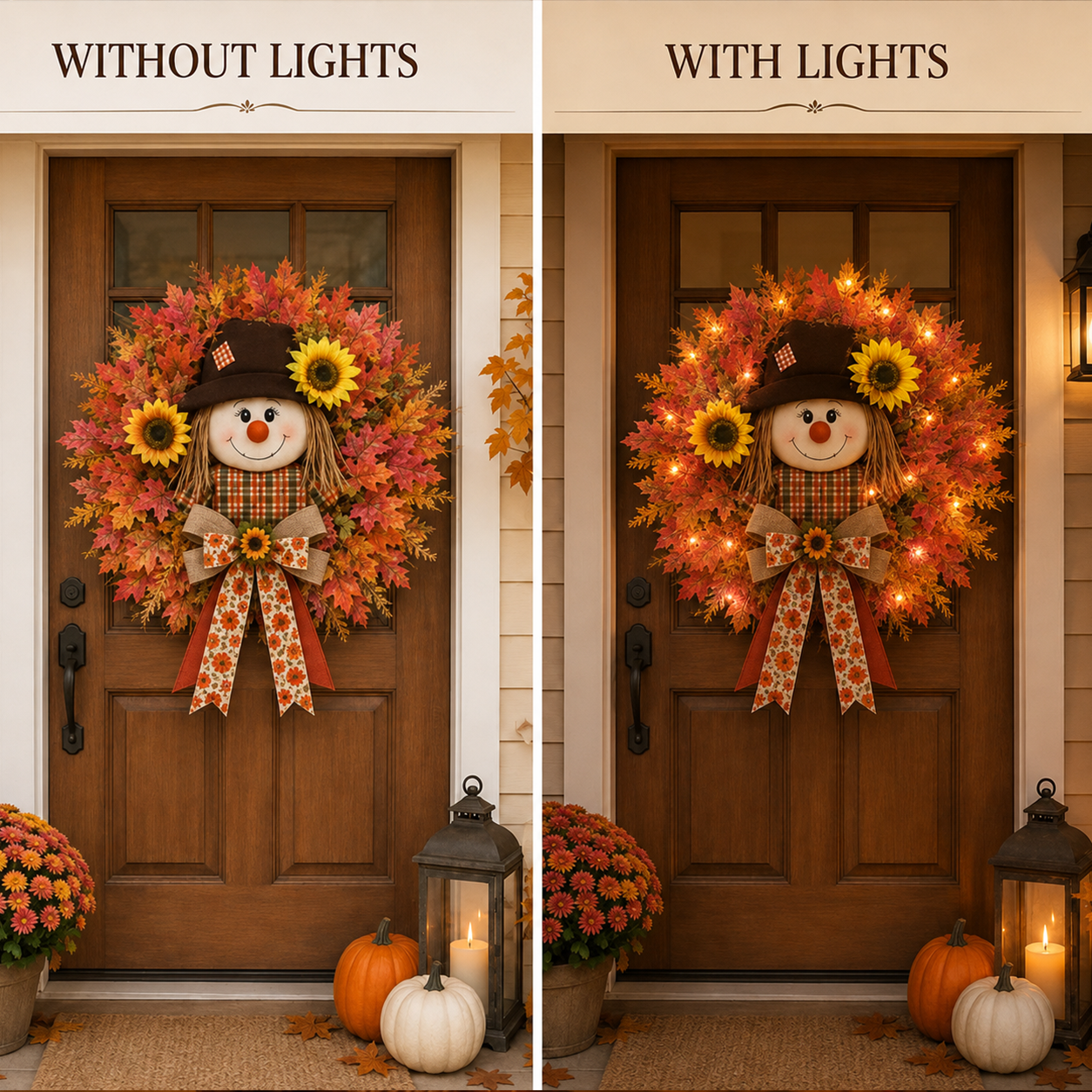 🔥🍁Fall Favorite - Lighted Scarecrow Front Door Wreath 🍂