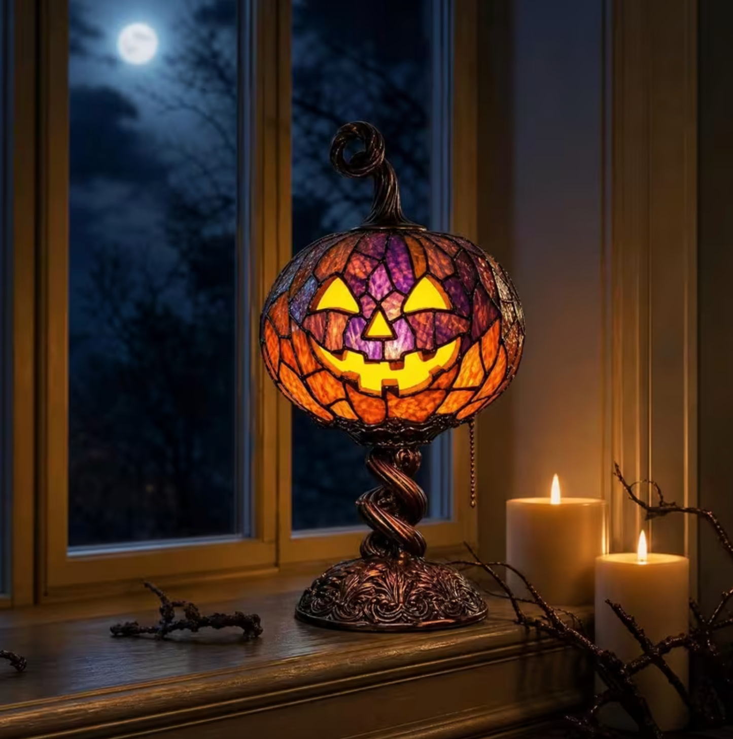 PumpkinGlow™ – Stained Glass Pumpkin Lamp