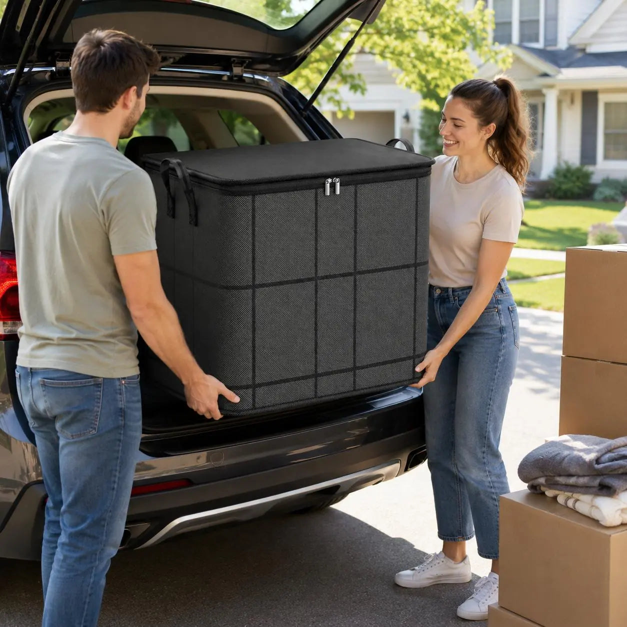 📦Spacious Moving Storage Bin – Large Capacity Zippered Fabric Organizer for Bedding & Clothes