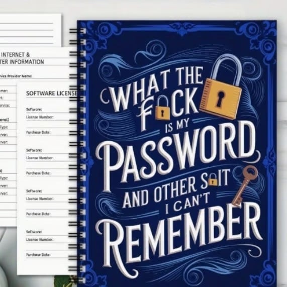 📅Funny Password Notebook - Spiral Bound with Lock Icons & Funny Security Phrases✍️