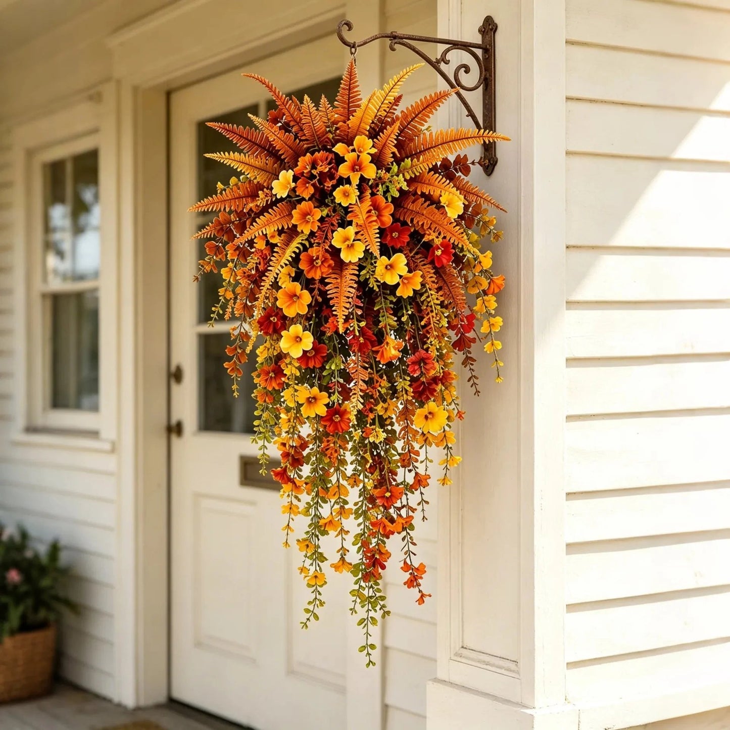 🍂 ARTIFICIAL FALL HARVEST HANGING BASKET - AUTUMN PORCH & DOOR DECORATION