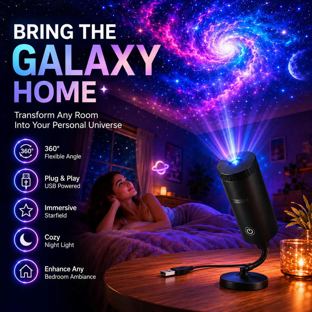 Plug-&-Play HD Christmas Projector โ 6 or 10 Festive Scenes