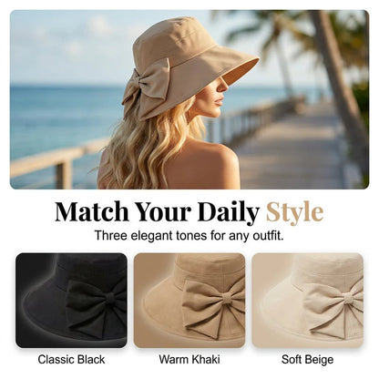 🔥Hot Sale 👒-  Women's Bowknot Wide Brim Sun Protective Hat