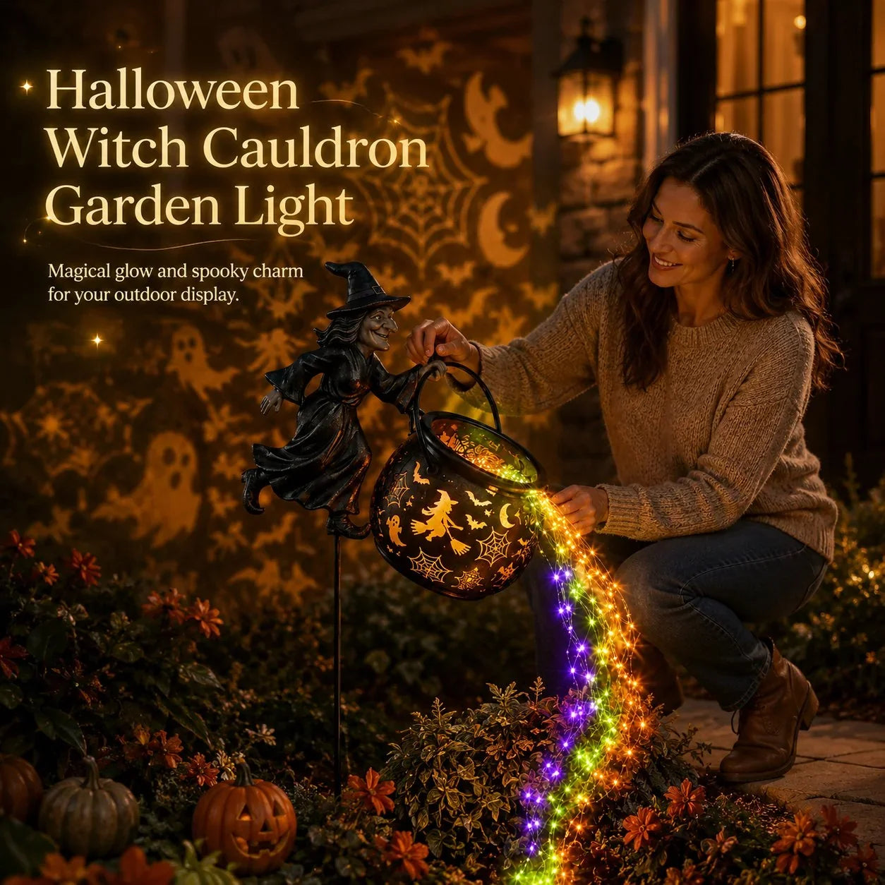 Halloween Witch Cauldron Garden Light with Color Projection