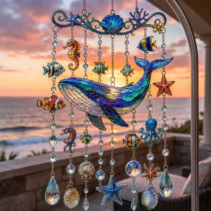 🐬🐢Ocean-Themed Crystal Wind Chime – 🌊Bring the Ocean Glow to Your Garden