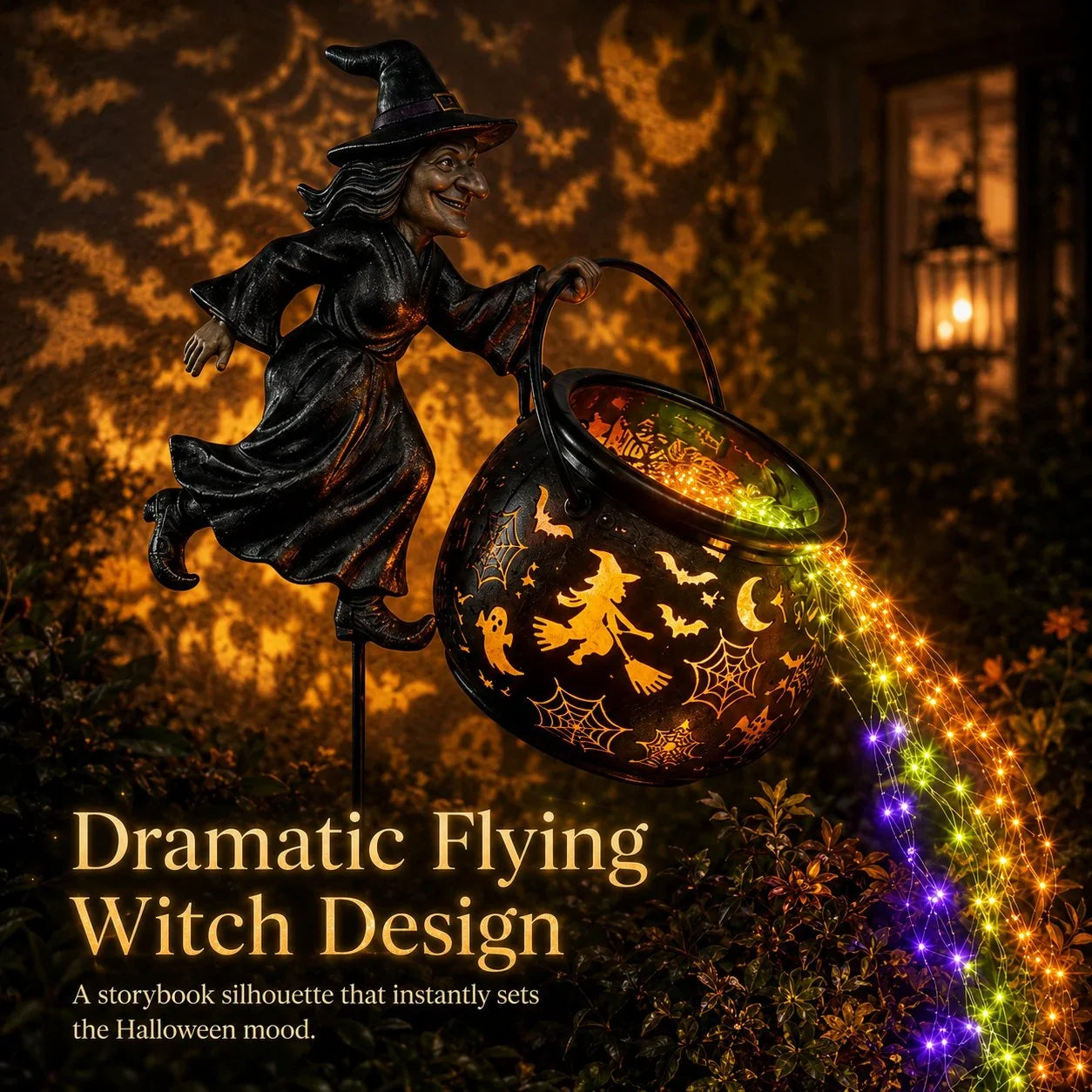 Halloween Witch Cauldron Garden Light with Color Projection