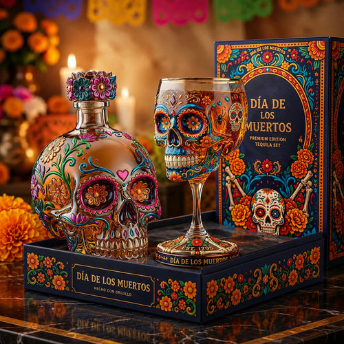 🔥🍷Limited Edition Day of the Dead Skull Tequila Bottle – Colorful Collector’s Gift Box🎁