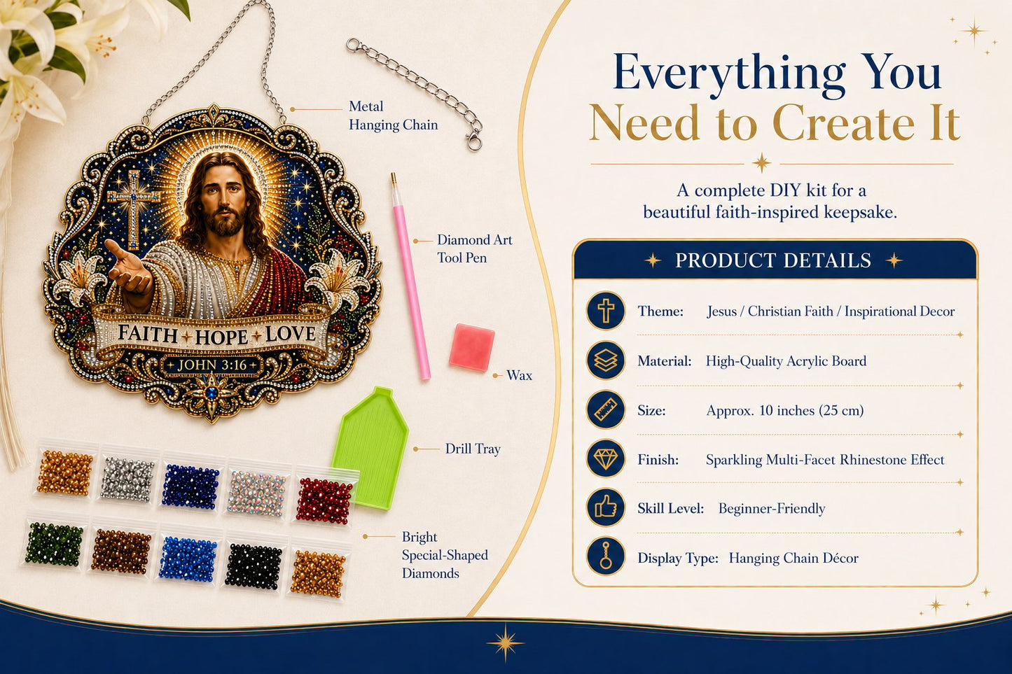 🔥LAST DAY 49% OFF - ✝️✨Jesus Diamond Art Hanging Ornament Kit