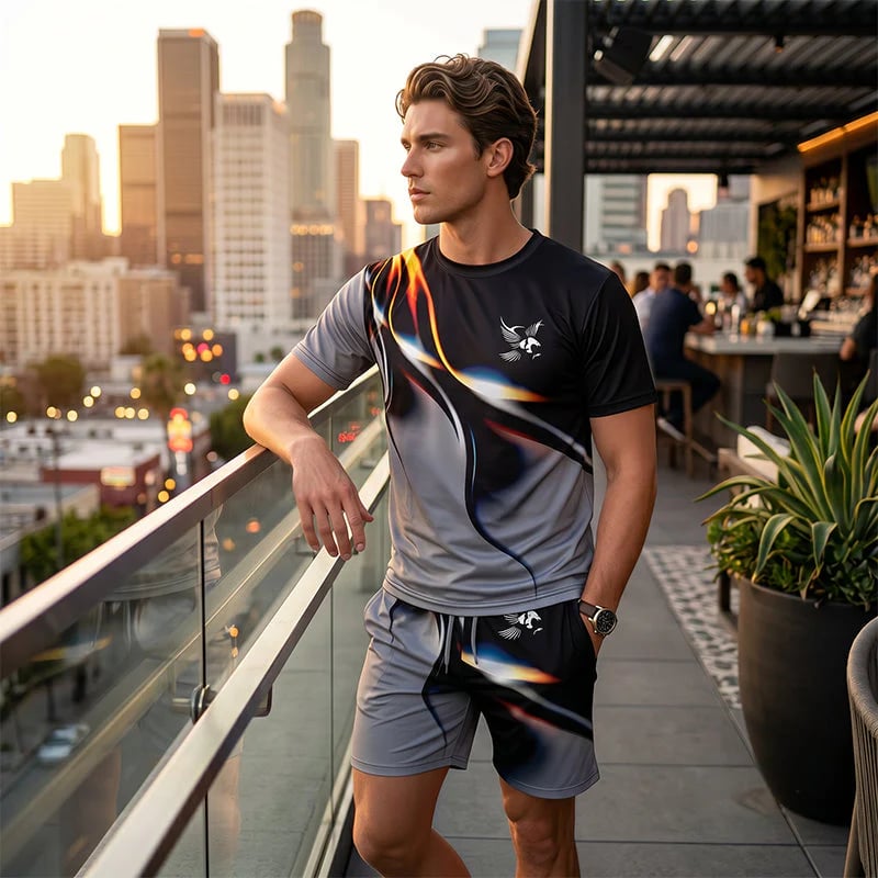 ⏳🔥LIMITED-TIME  48 OFF! 👕 Men’s Abstract Print T-Shirt & Shorts Set – Bold Style & Summer Comfort ✨