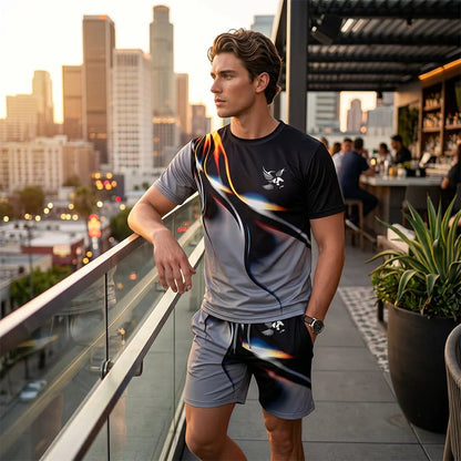 ⏳🔥LIMITED-TIME  48 OFF! 👕 Men’s Abstract Print T-Shirt & Shorts Set – Bold Style & Summer Comfort ✨