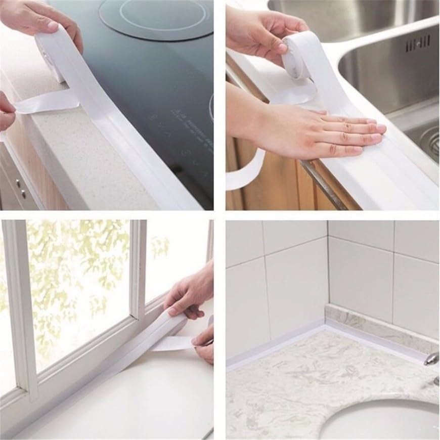 🚰 Self-Adhesive White Caulk Tape – PE Waterproof Sealant Strip, 5M Length, Strong Adhesion, Easy-to-Apply for Bathroom & Kitchen Edge Protection