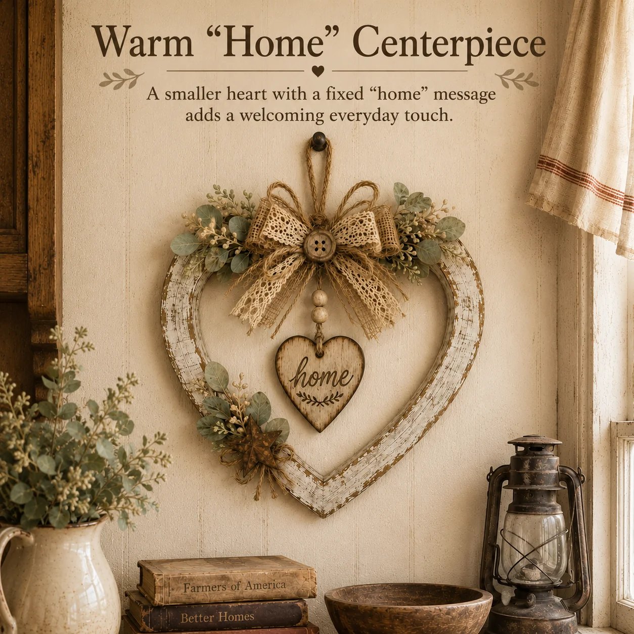 🔥HOT SALE🔥🤎Rustic Farmhouse Heart Wall Decor with “Home” Sign