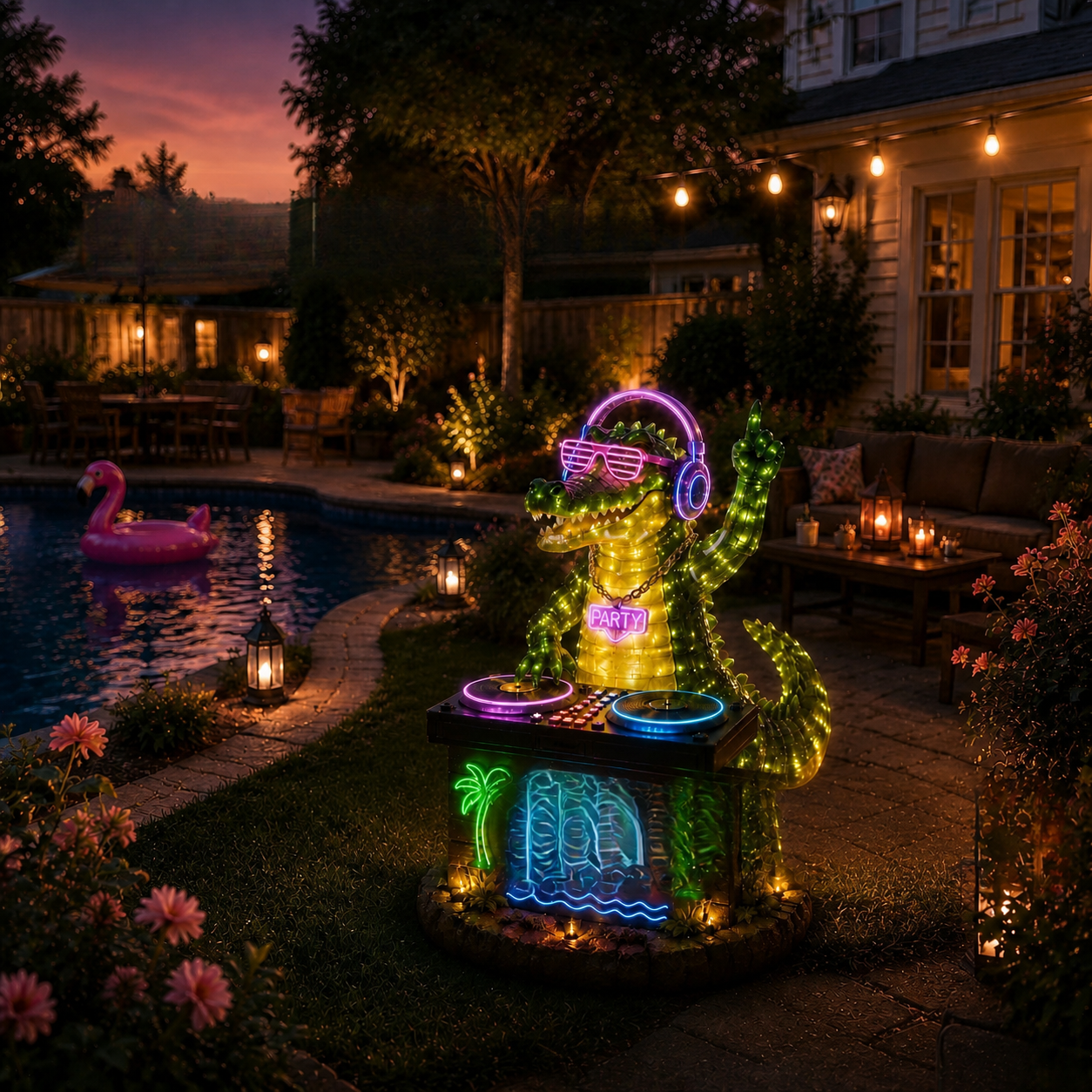 🔥 HOT SALE 49% OFF 🔥 DJ Alligator Pool Party Glow Garden Sculpture