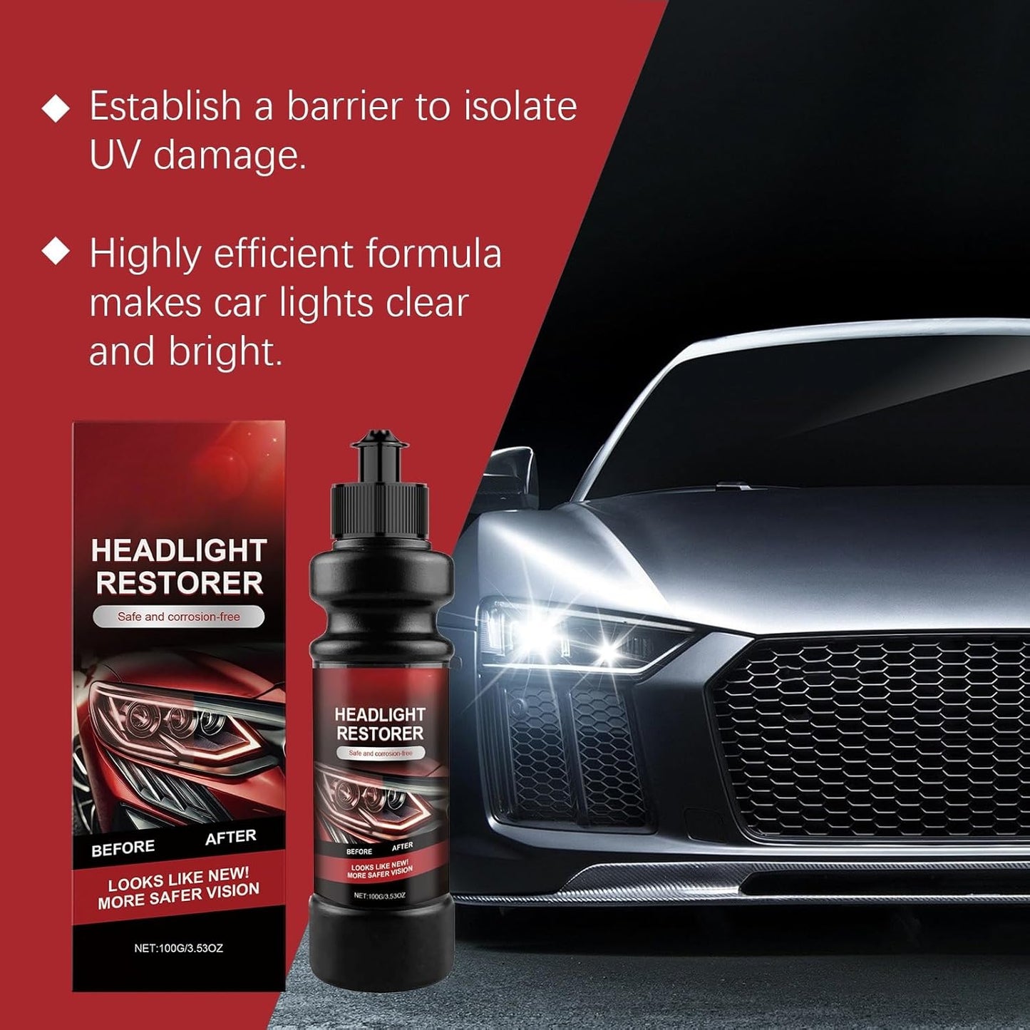ClearBeam Pro® - Car Headlight Repair Fluid, Scratch Remover