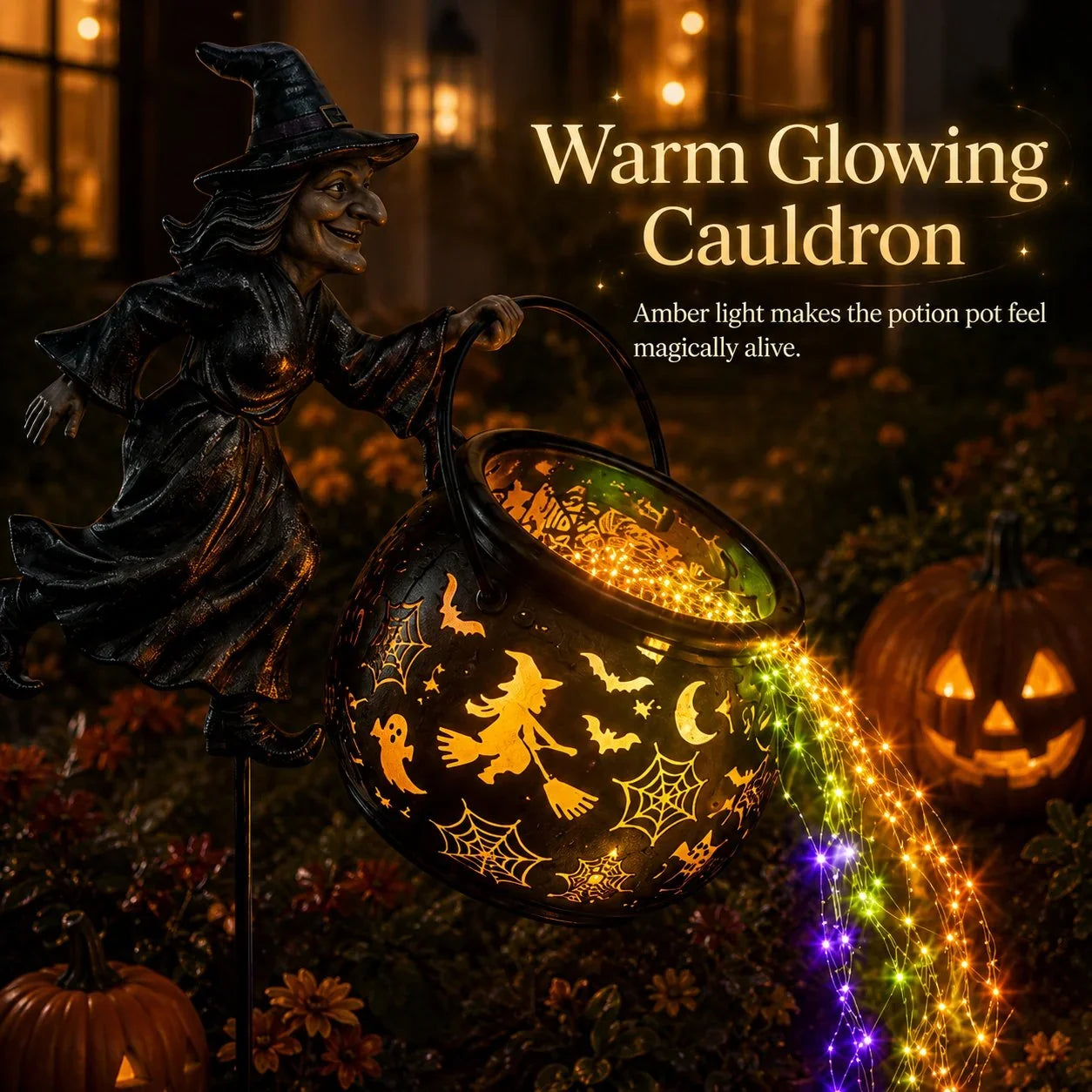 Halloween Witch Cauldron Garden Light with Color Projection