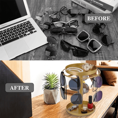 🕶️✨360° Rotating Sunglasses Organizer Stand — Eyewear Rack with Tray