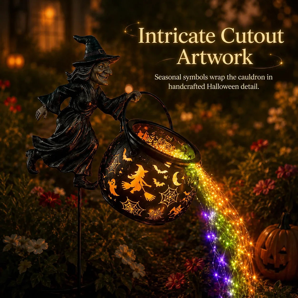 Halloween Witch Cauldron Garden Light with Color Projection