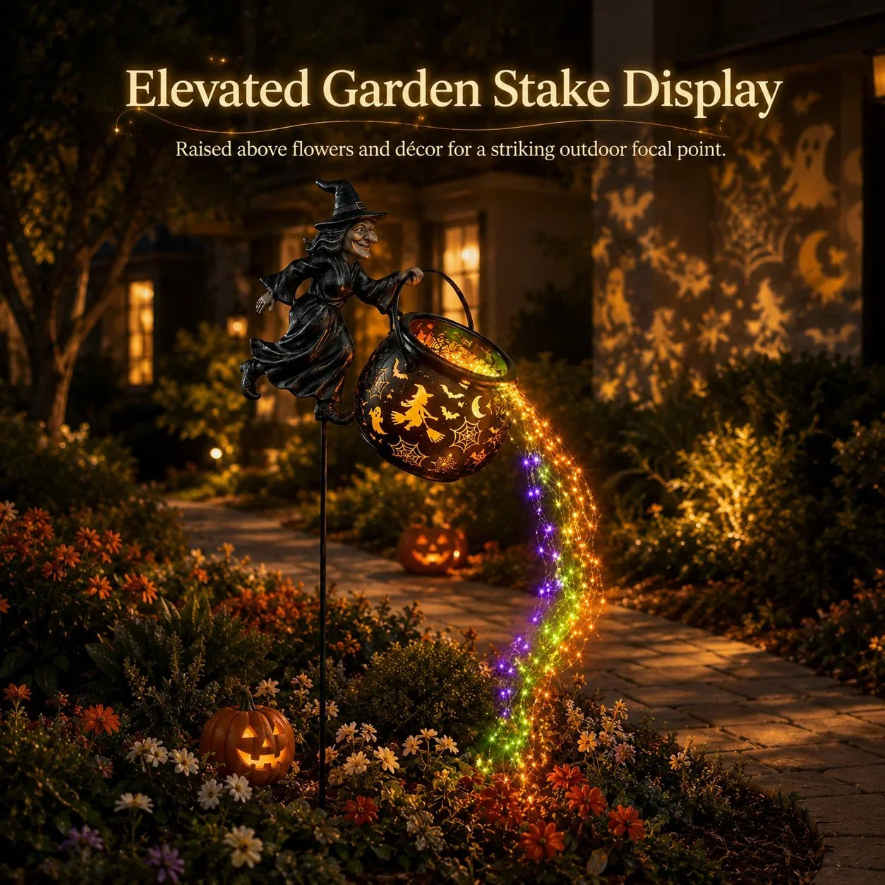 Halloween Witch Cauldron Garden Light with Color Projection