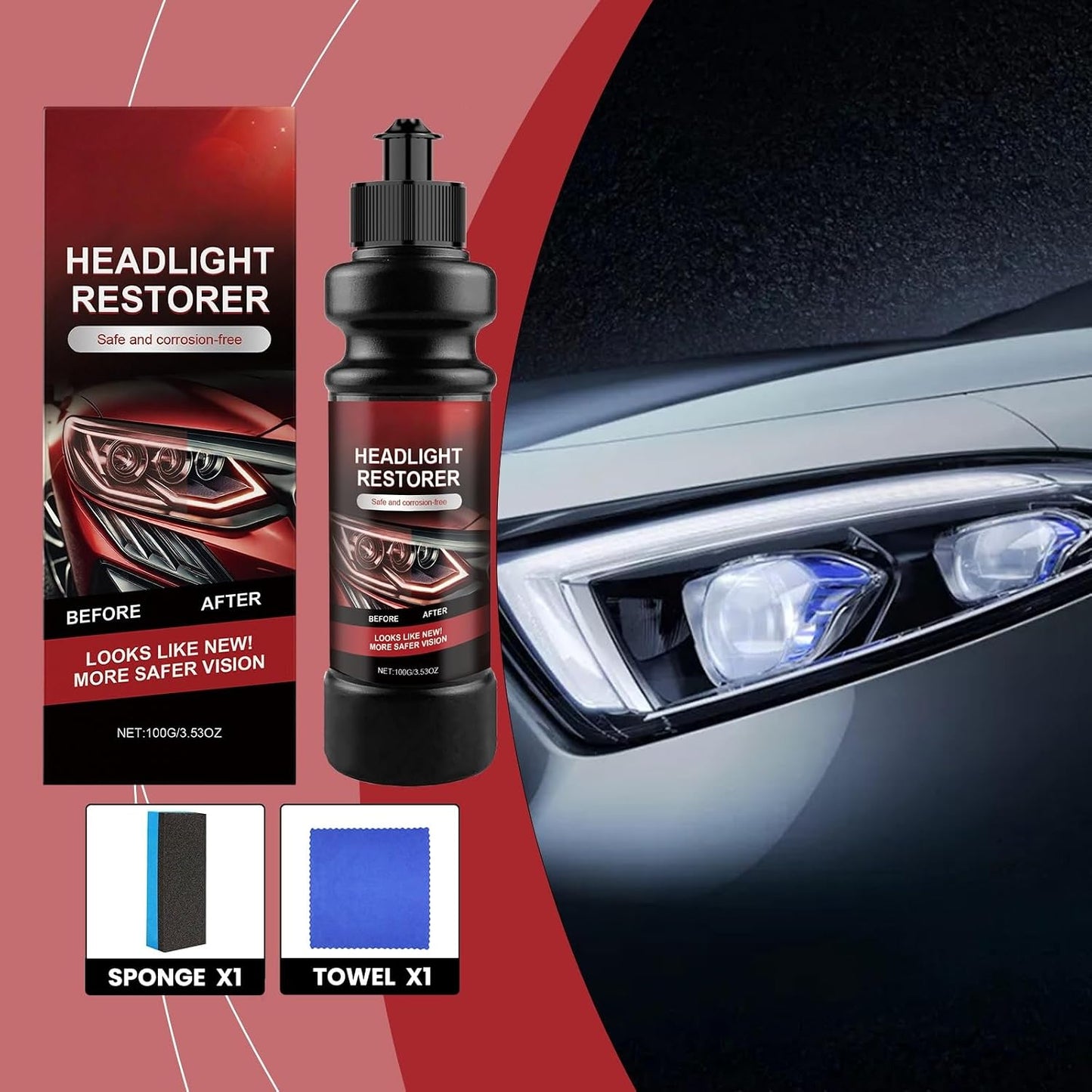 ClearBeam Pro® - Car Headlight Repair Fluid, Scratch Remover