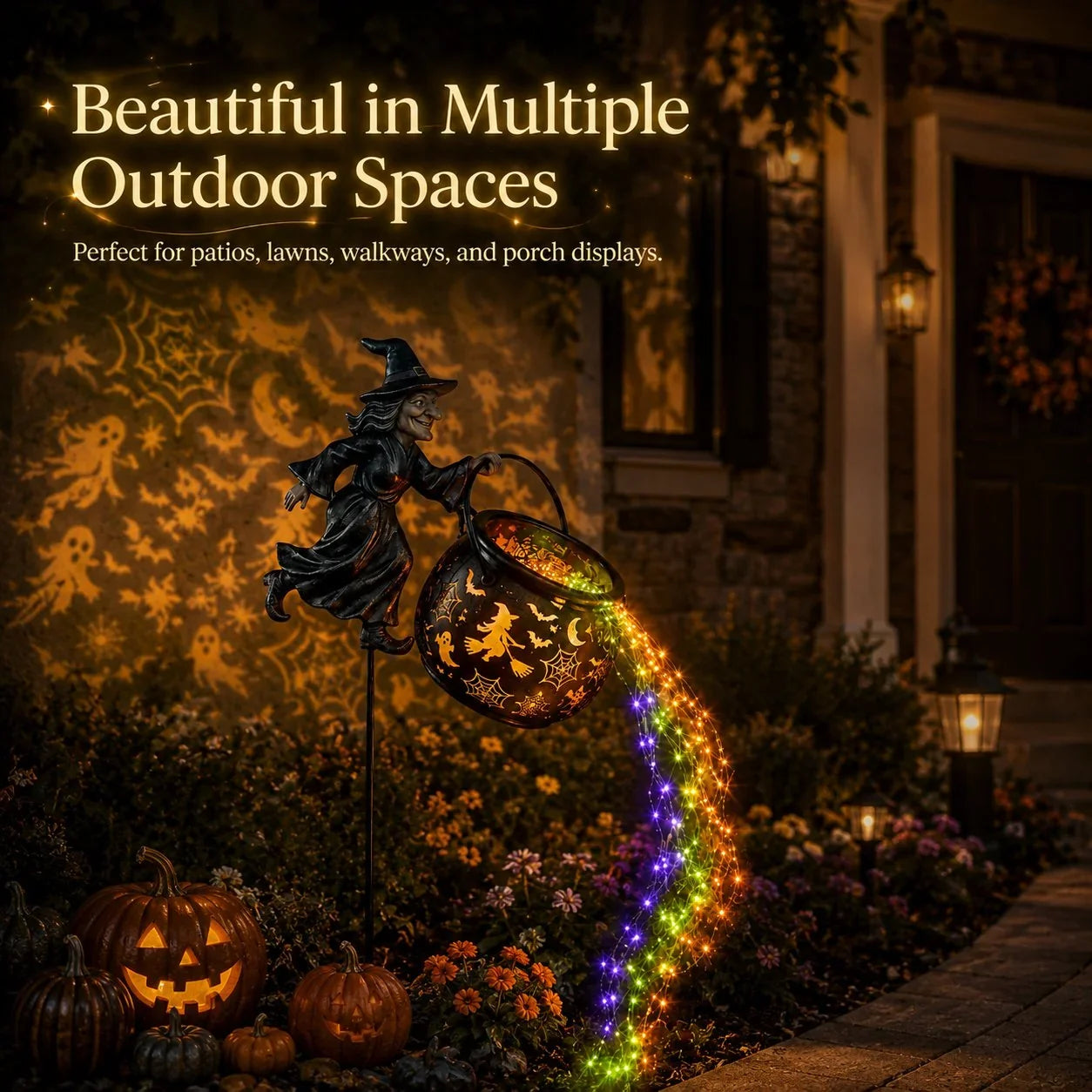 Halloween Witch Cauldron Garden Light with Color Projection