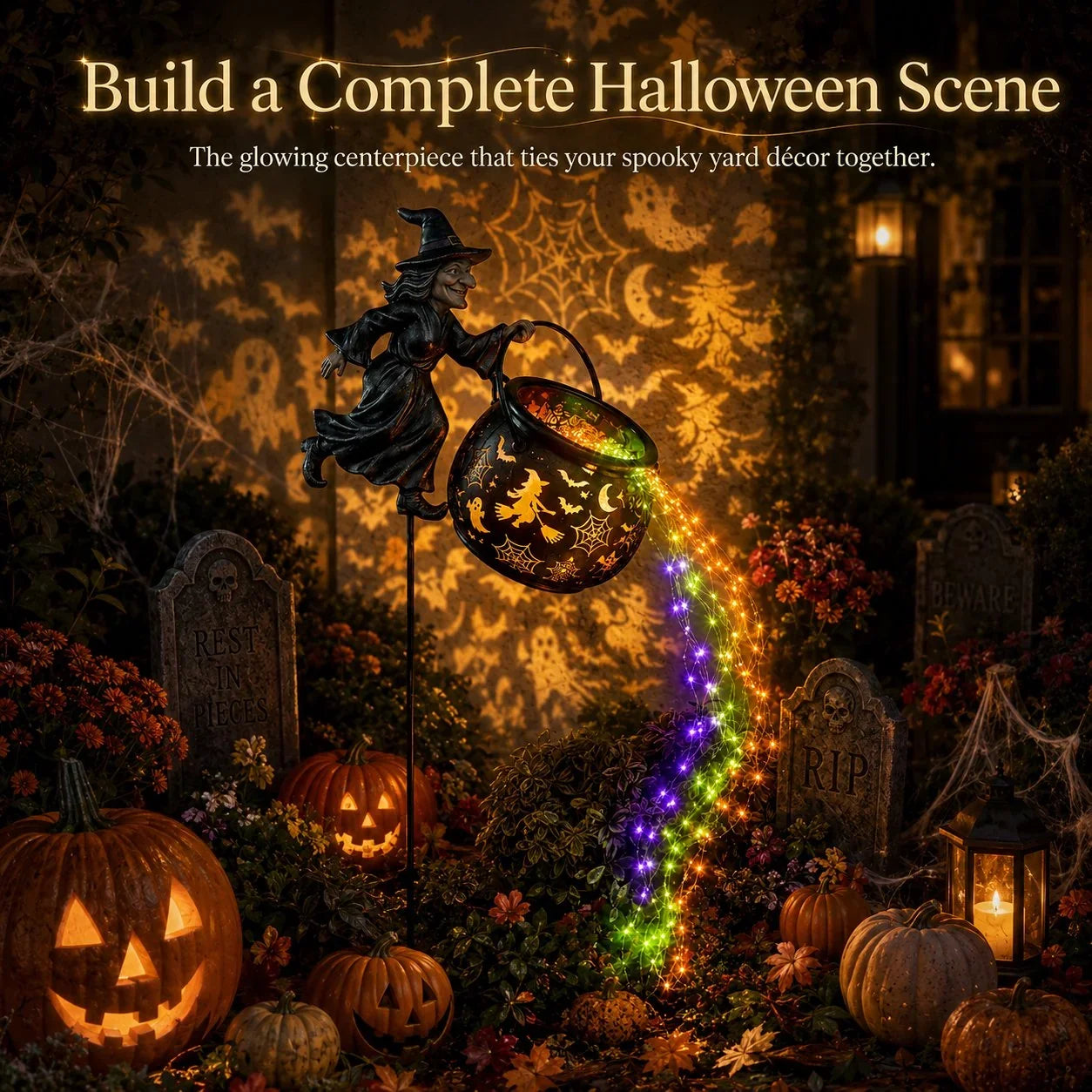Halloween Witch Cauldron Garden Light with Color Projection
