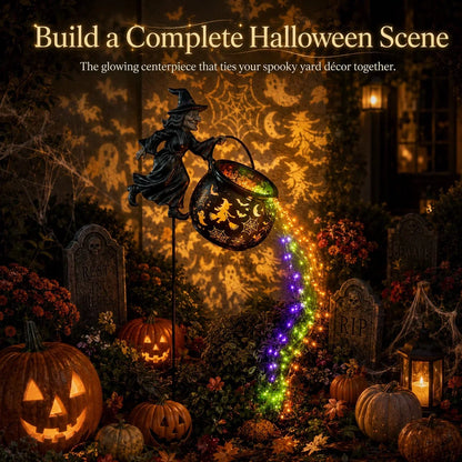 Halloween Witch Cauldron Garden Light with Color Projection