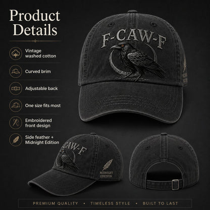 F-CAW-F Midnight Edition Raven Cap – Vintage Washed Embroidered Crow Hat