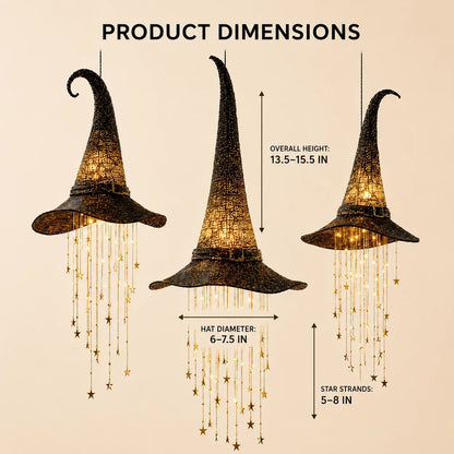 3-Piece Lighted Witch Hat Set with Cascading Stars