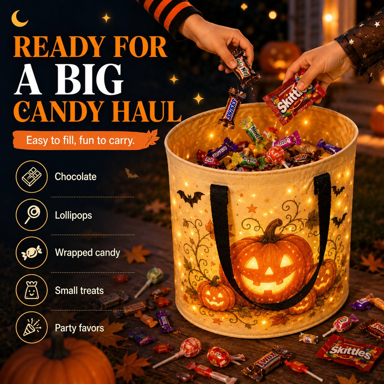 🎃Glow & Go™ LED Halloween Trick-or-Treat Candy Bag🍬