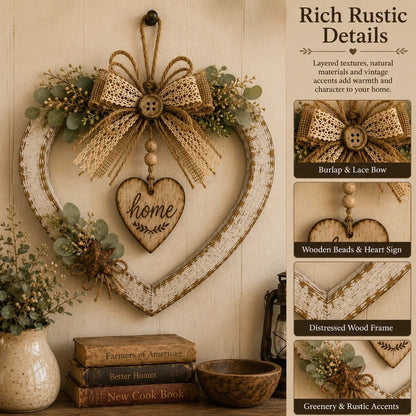 🔥HOT SALE🔥🤎Rustic Farmhouse Heart Wall Decor with “Home” Sign