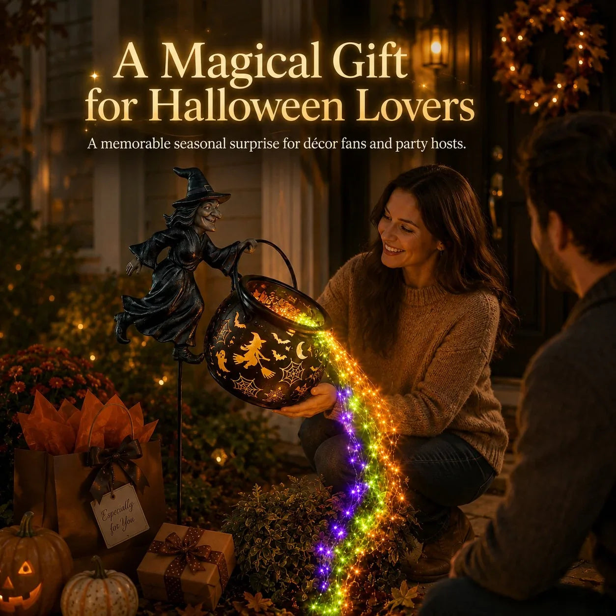 Halloween Witch Cauldron Garden Light with Color Projection