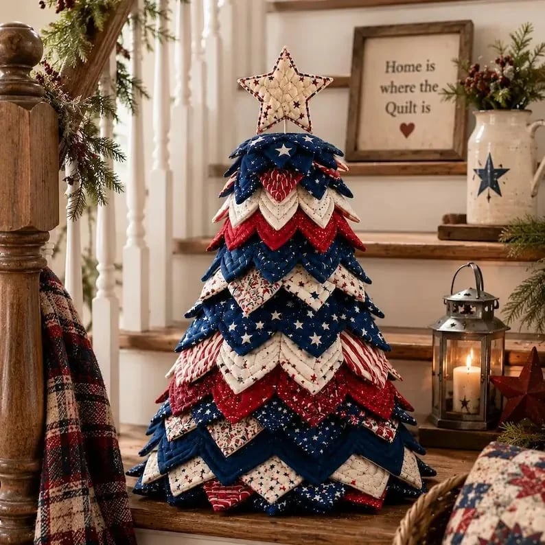 🔥 🎄Americana Christmas Tree Quilt Kit – Easy Layered Fabric Holiday Décor for Quilting Lovers