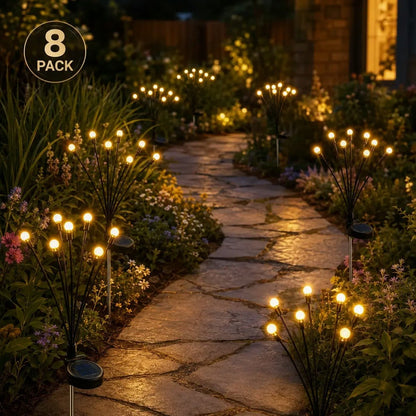 💡Solar Firefly Garden Lights 4/8 Pack – Waterproof Outdoor Stake Lights, 32/64 LED Flickering Firefly Glow Solar Pathway Lights for Yard, Patio & Landscape Decor