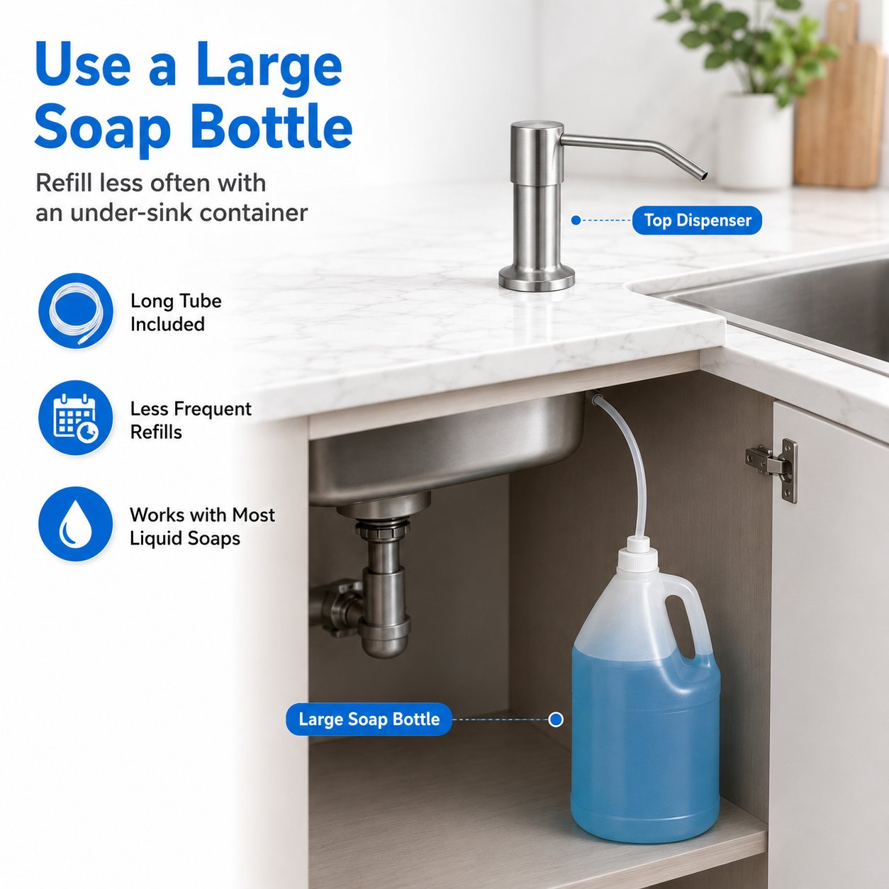 Built-In Sink Soap Dispenser with 39-Inch Extension Tube