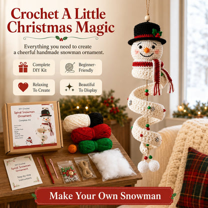 ☃️ Crochet Snowman Spiral Ornament DIY Kit | Complete Beginner-Friendly Set with Soft Yarn, Crochet Hook, Festive Beads, Snowflakes & Step-by-Step Guide 🧶🎄✨