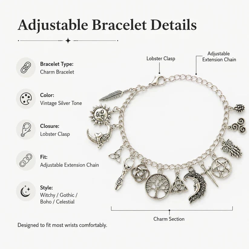 ⚡️Vintage Witchy Charm Bracelet for Women – Celestial Gothic Boho Jewelry