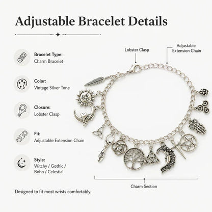 ⚡️Vintage Witchy Charm Bracelet for Women – Celestial Gothic Boho Jewelry