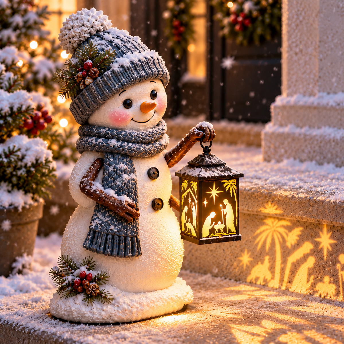 ⛄ Last Day 49% Snowman Nativity Glow™ –  Christmas Step Light with Holy Family Projection